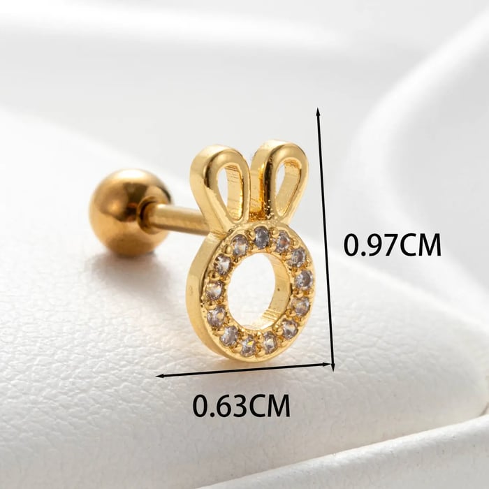 1 Piece Simple Series Classic Rabbit Copper  Gold Color Zircon Women's Stud Earrings 